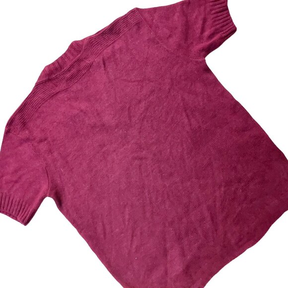 Vintage 1950s V-Neck Short Sleeve Maroon Burgundy/Wine  Knit Sweater - Picture 6 of 7